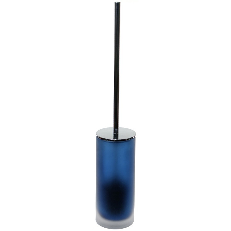 Toilet Brush, Gedy TI33-05, Blue Toilet Brush Holder in Polished Chrome Steel and Glass